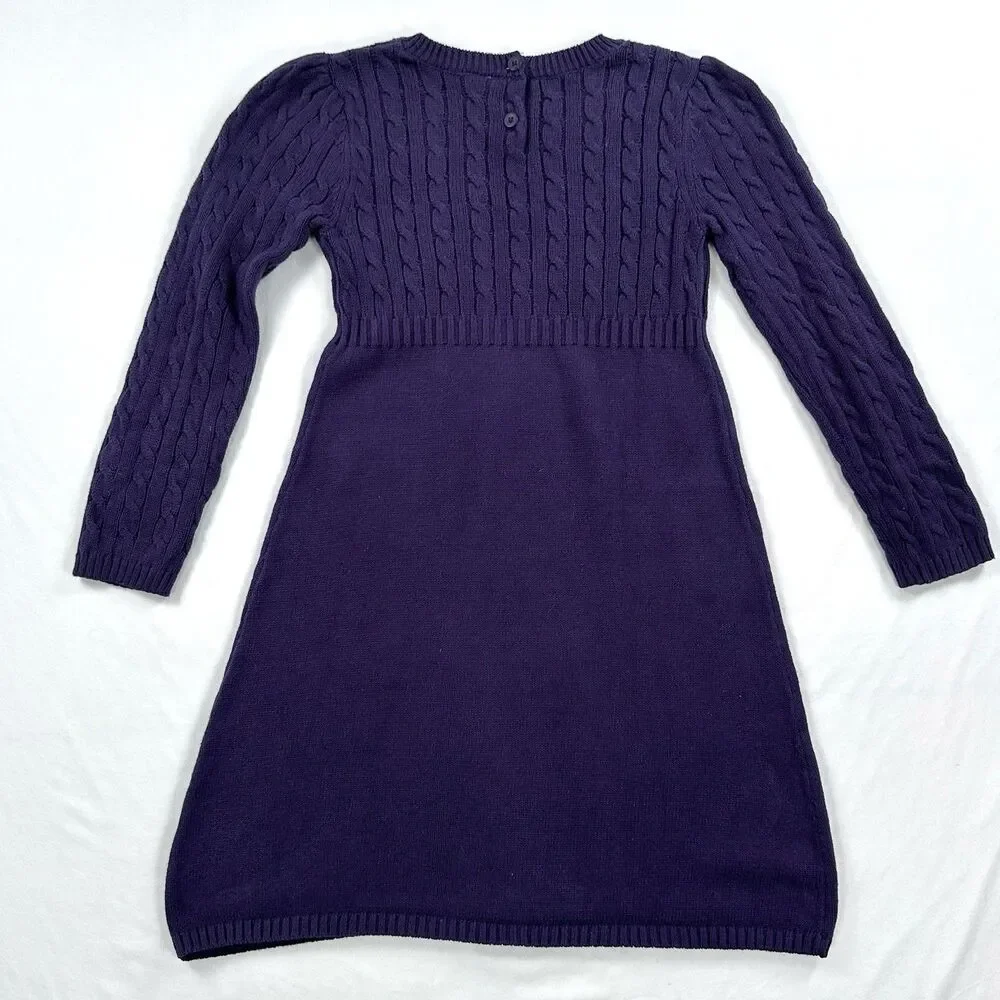 Gymboree Sweater Dress Girls 7 Purple Knit Flowers Cotton Long Sleeve Pullover